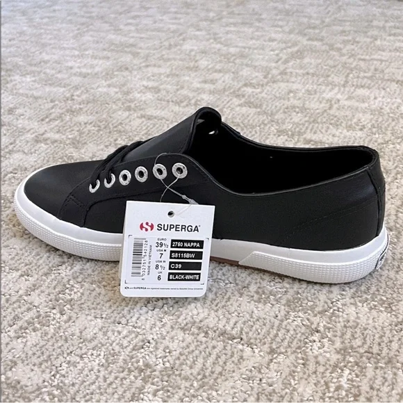 Superga 2750 Women's Black Italian Nappa Leather Sneaker—8 1/2 - Picture 8 of 13